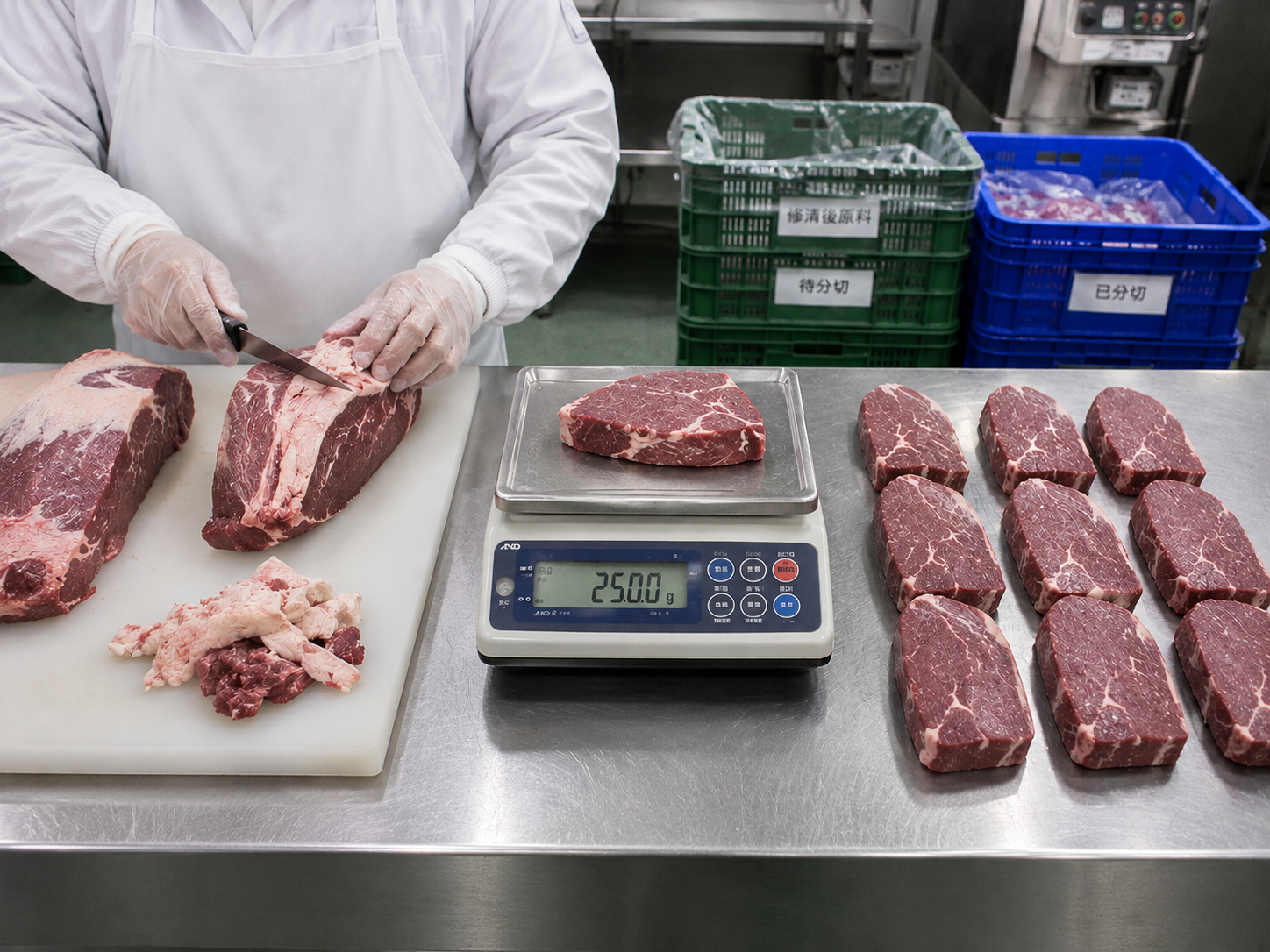 川糧食品-肉品精準分切與修清規格作業實拍